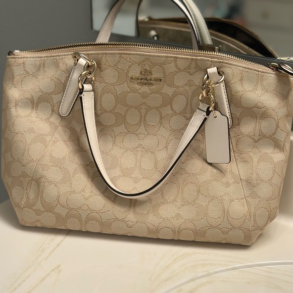 COACH Signature Canvas Small Kelsey Satchel Bag - Light Khaki/Chalk (NEW) - Picture 2 of 12